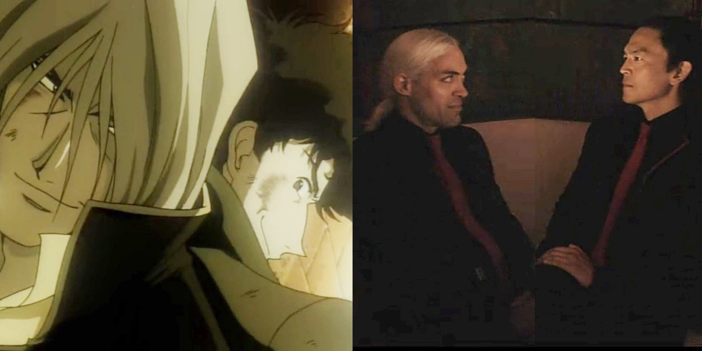 Split image of Spike and Vicious in the anime &amp; live-action versions of Cowboy Bebop.