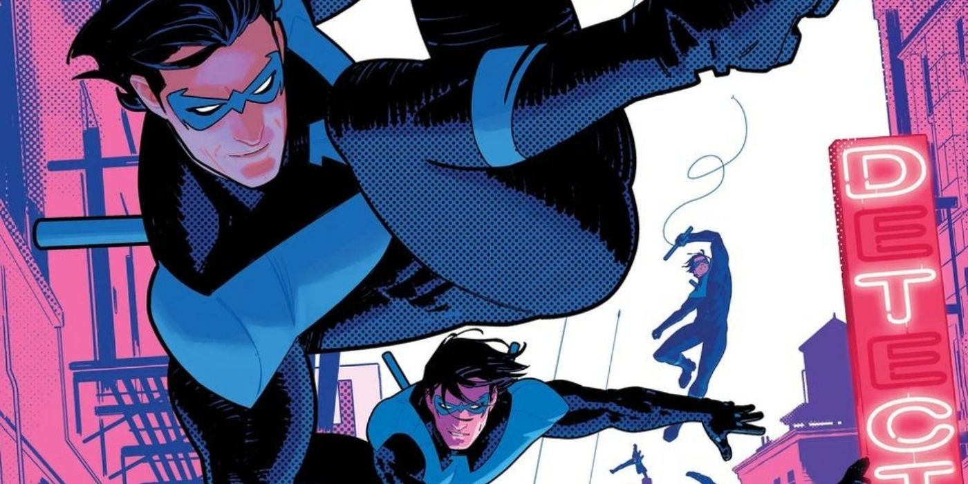 Nightwing jumping around Bludhaven in DC Comics