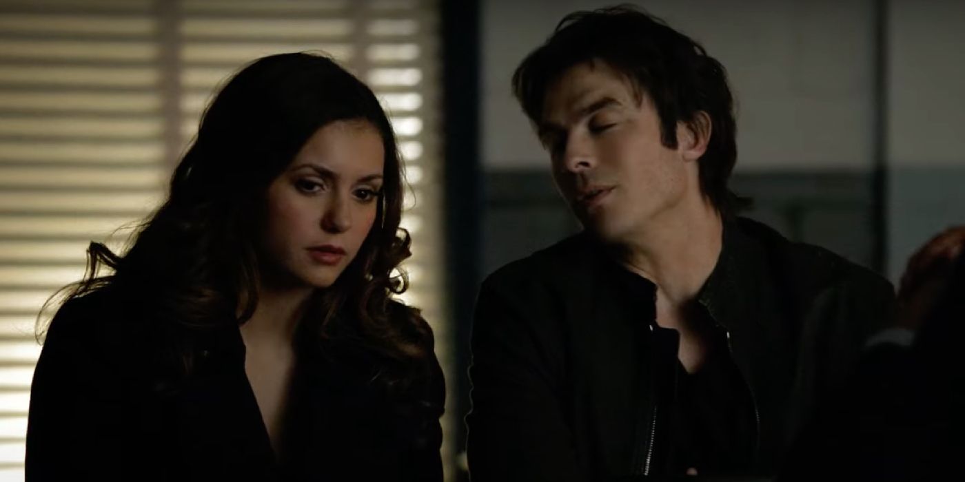 Damon and Elena talk to Jeremy's principal in the Vampire Diaries