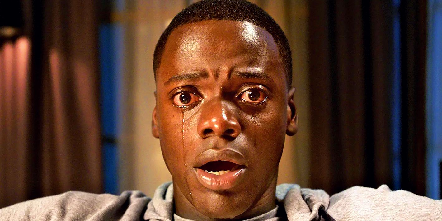 Chris crying and looking terrified in Get Out