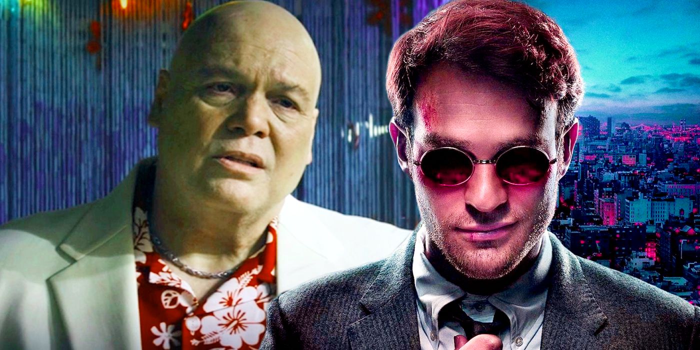 Vincent D&rsquo;Onofrio&rsquo;s Wilson Fisk wears his Hawaiian shirt in Hawkeye and Charlie Cox&rsquo;s Matt Murdock fixes his tie in Daredevil
