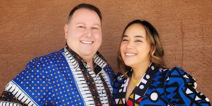 David Toborowsky Annie Suwan 90 Day Fiance wearing bold prints and posing for couple photo
