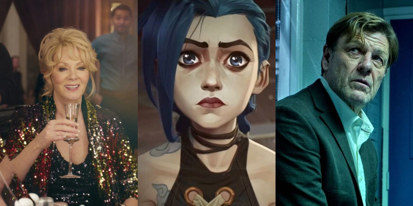 Three images showing Deborah from Hacks, Jinx from Arcane, and Mark from Time.