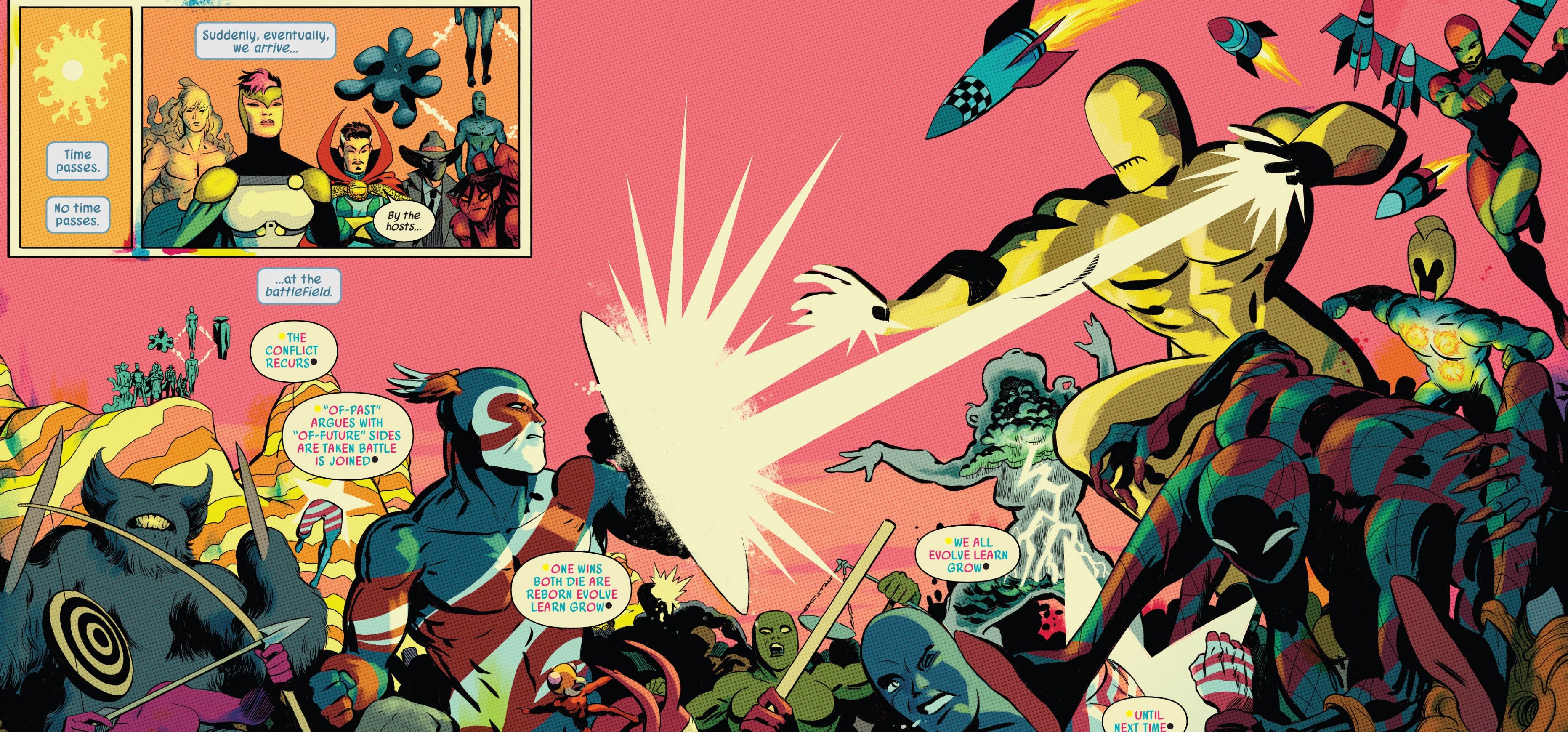 Defenders 4 image, showing archetypes of Captain America and Iron Man in combat