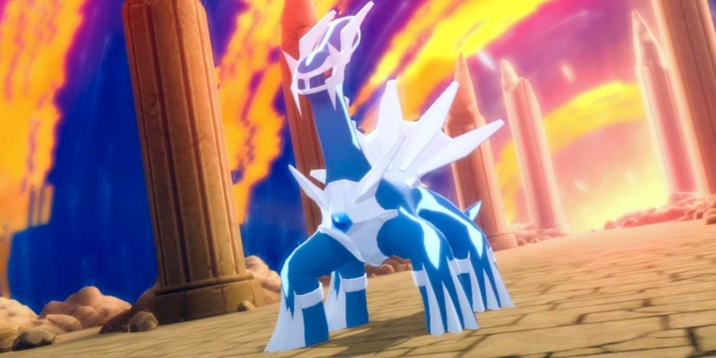 Dialga at the top of Spear Pillar in Pokemon Brilliant Diamond