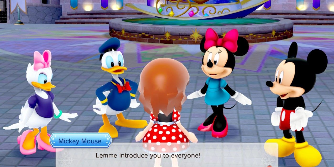 O jogador encontra Daisy, Donald, Minnie e Mickey em Castleton em Disney Magical World 2: Enchanted Edition