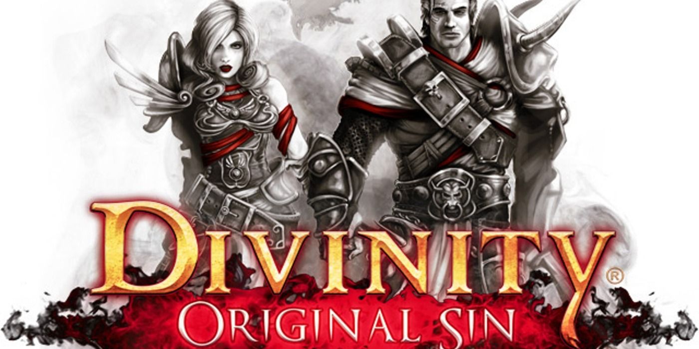 Promo art for Divinity: Original Sin with a female and male armored characters from the game