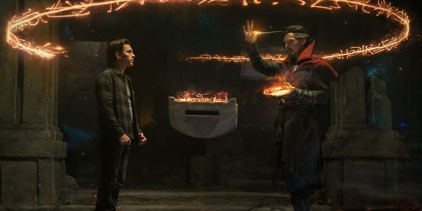 Doctor Strange casting a spell in No Way Home.