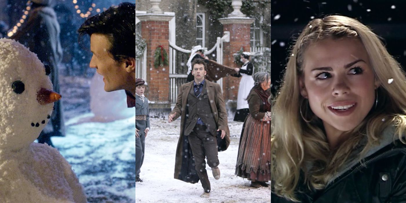 Split image of Christmas scenes from Doctor Who