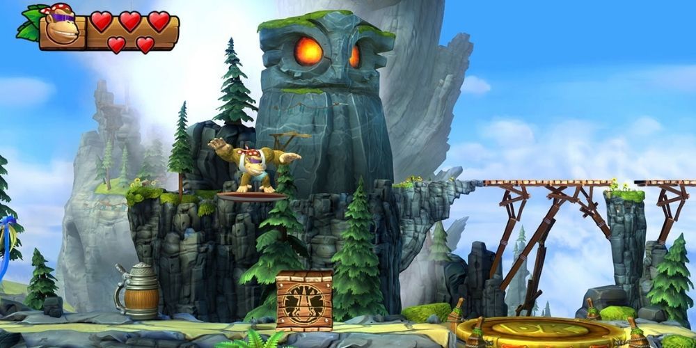 Funky Kong spears through a level in Donkey Kong Country Tropical Freeze