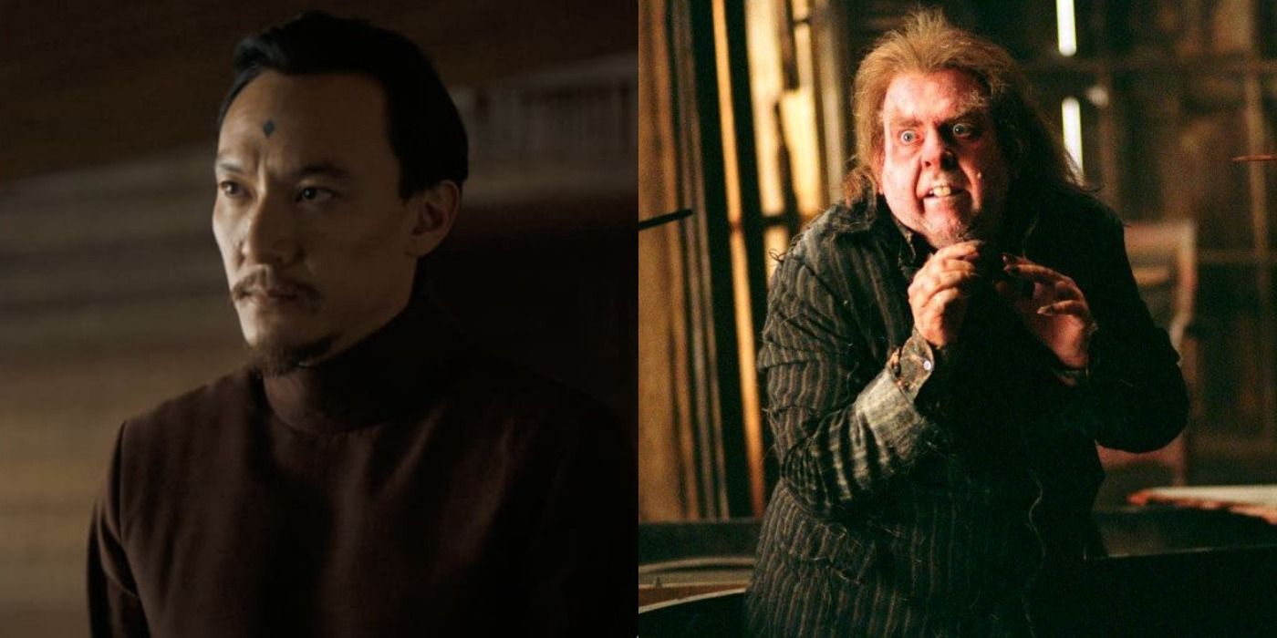 Split image showing Yueh in Dune and Pettigrew in Harry Potter