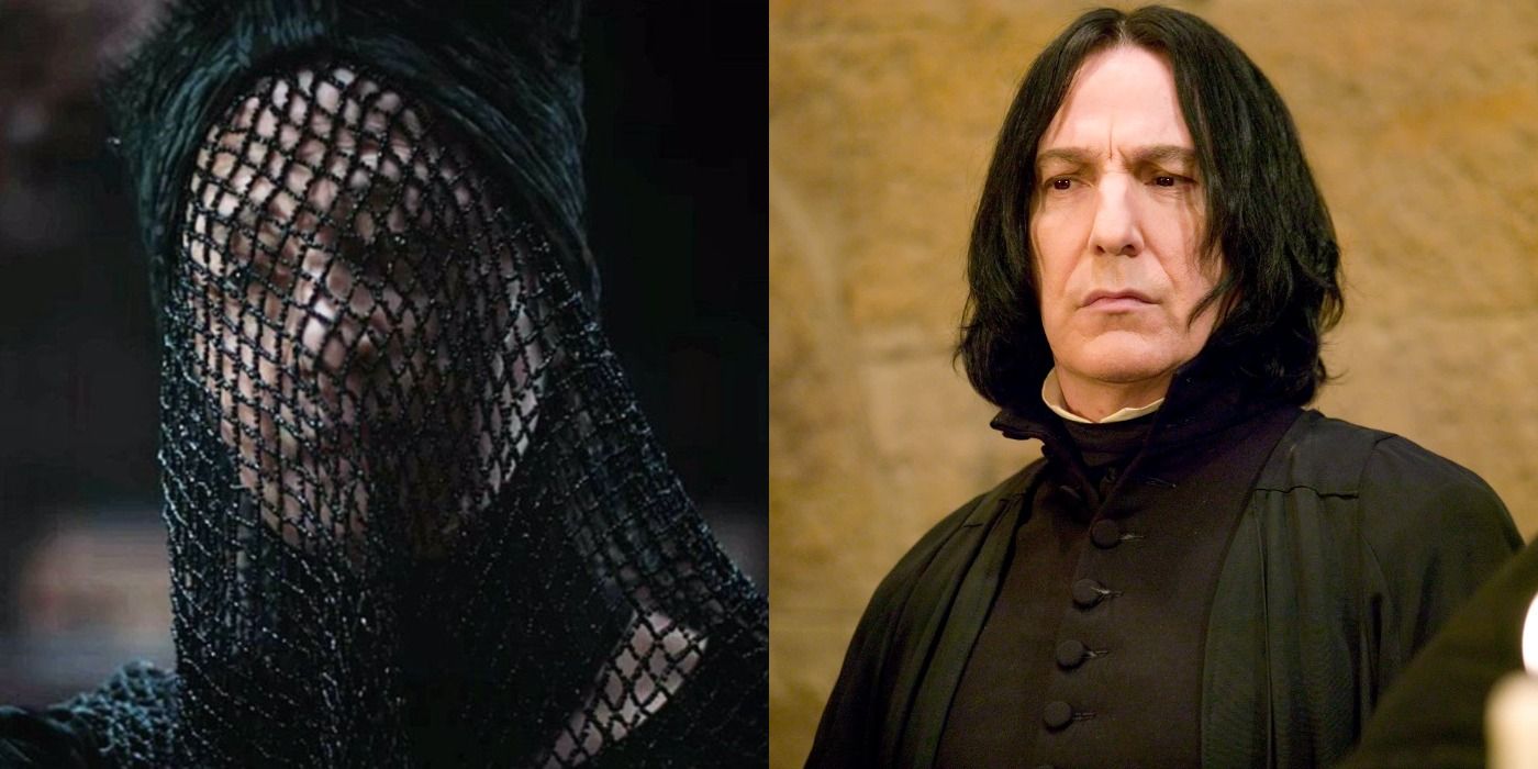 Split image showing Mother Gaius in Dune and Snape in Harry Potter
