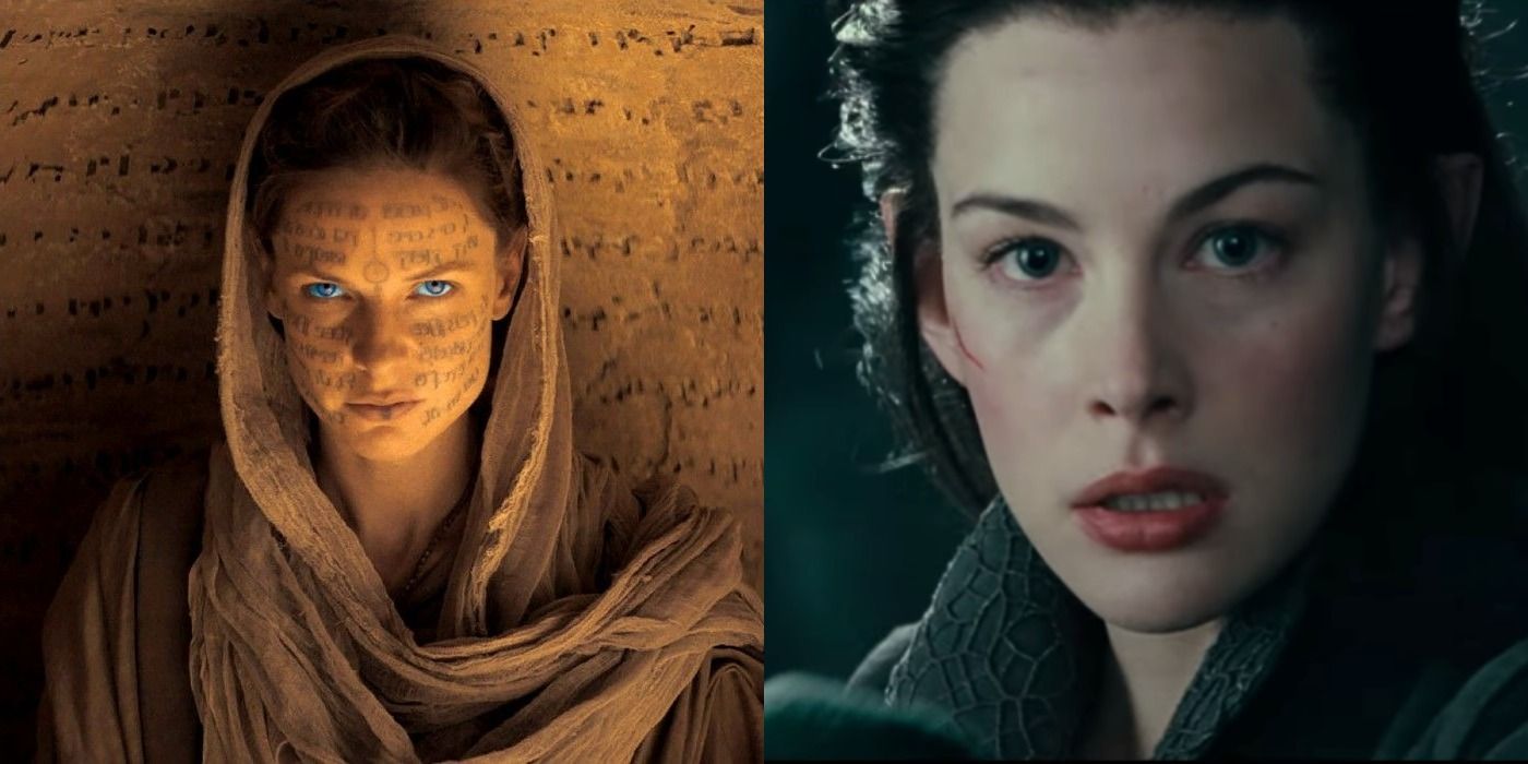 Split image showing Lady Jessica in Dune and Arwen in LotR