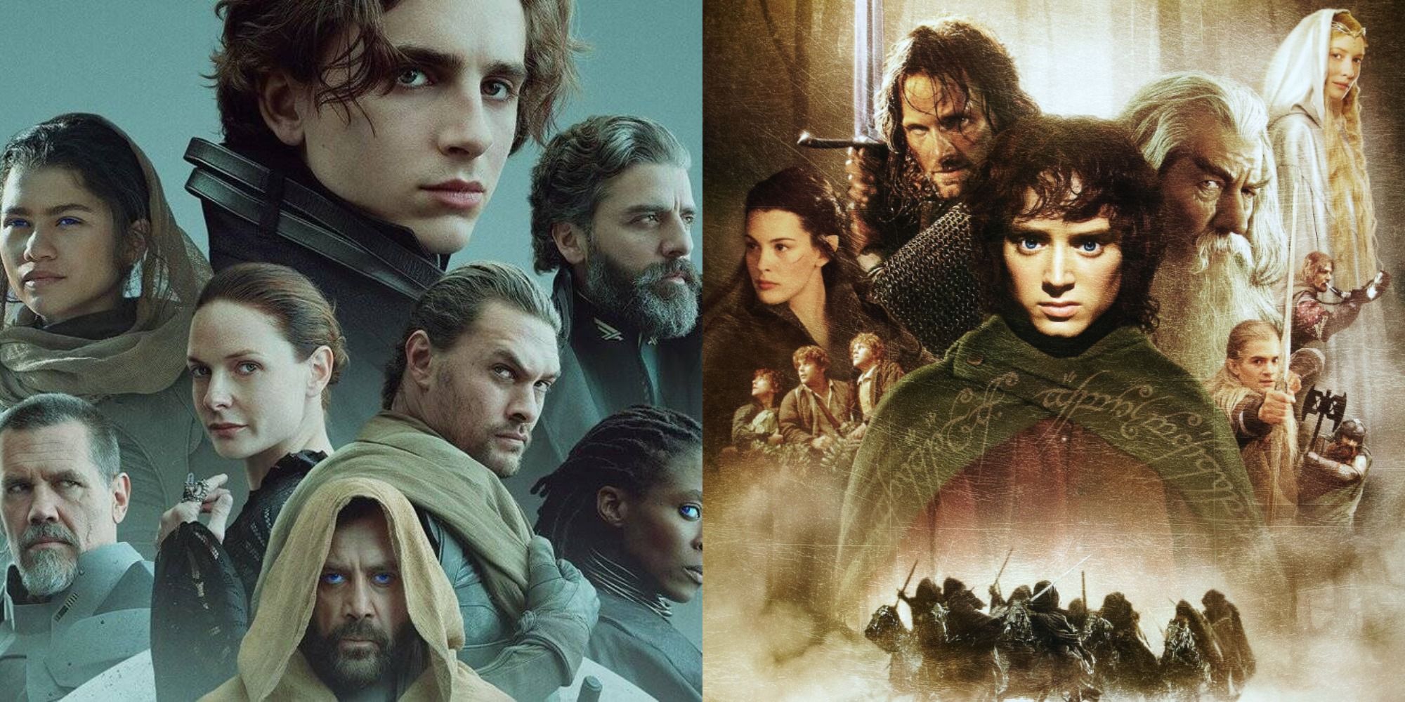 Split image showing characters from Dune and LotR