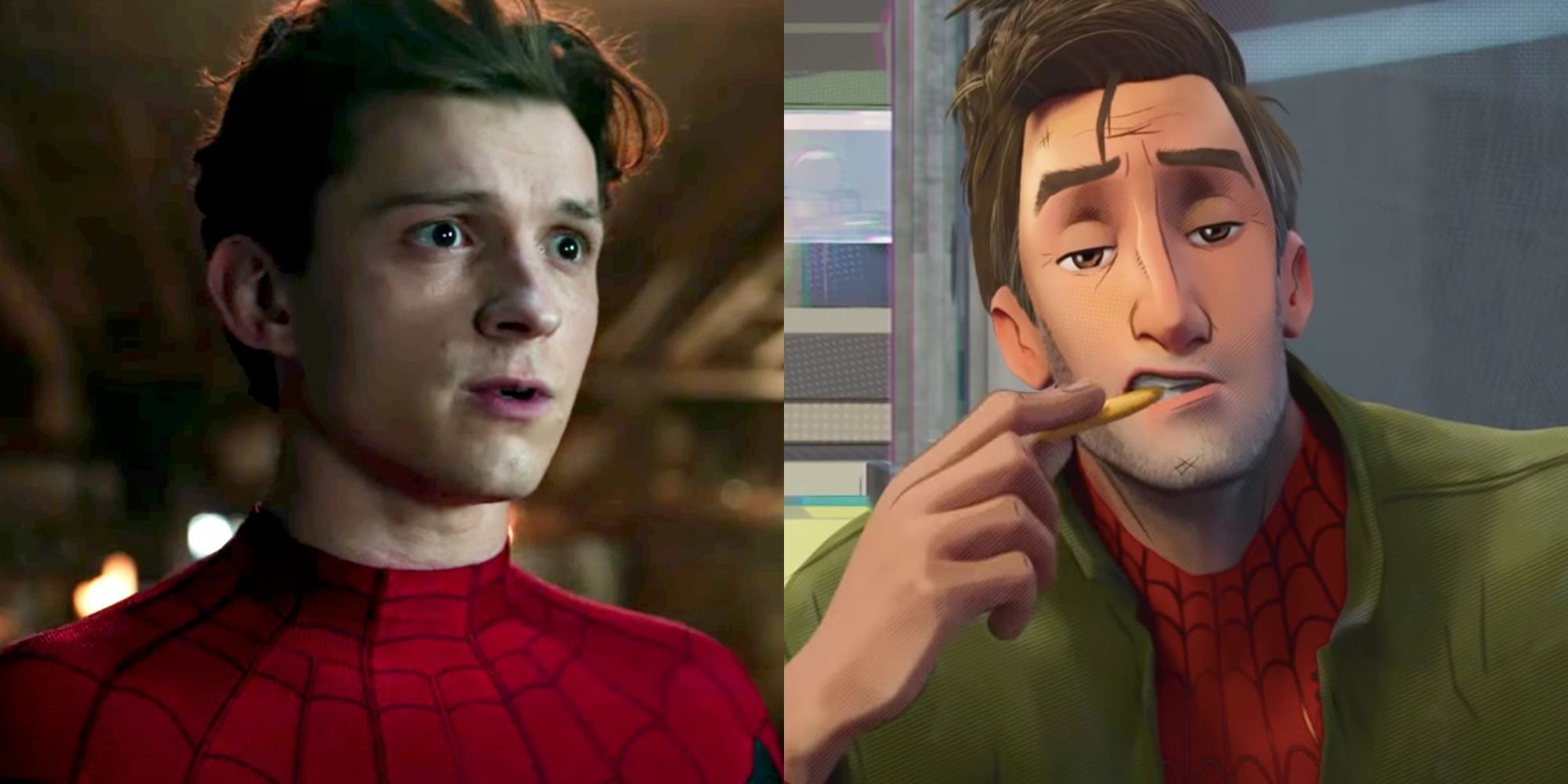 Tom Holland and Jake Johnson as Spider-Mans