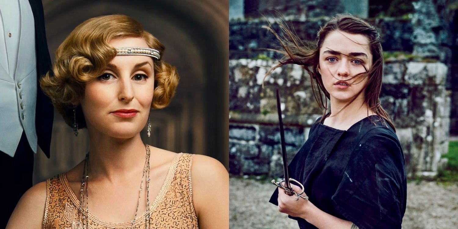 Edith wearing a headband in Downton and Arya with Needle in Game of Thrones