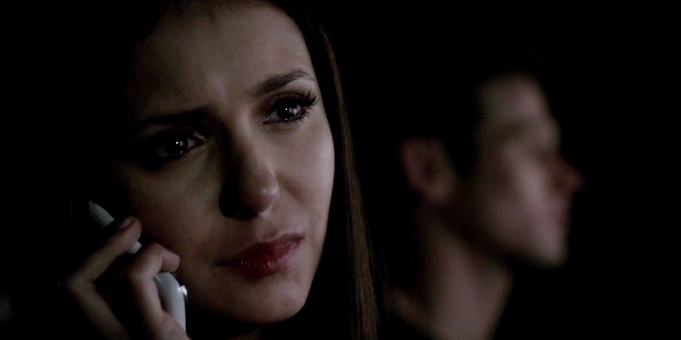 Elena on the phone to Damon as she drives back to Mystic Falls