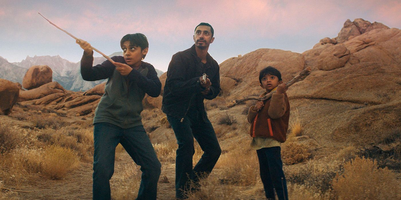Riz Ahmed, Lucian-River Chauhan and Aditya Geddada in Encounter