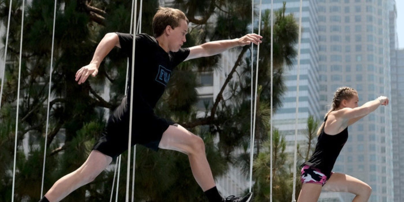 Evan White and Taylor Greene in American Ninja Warrior Junior