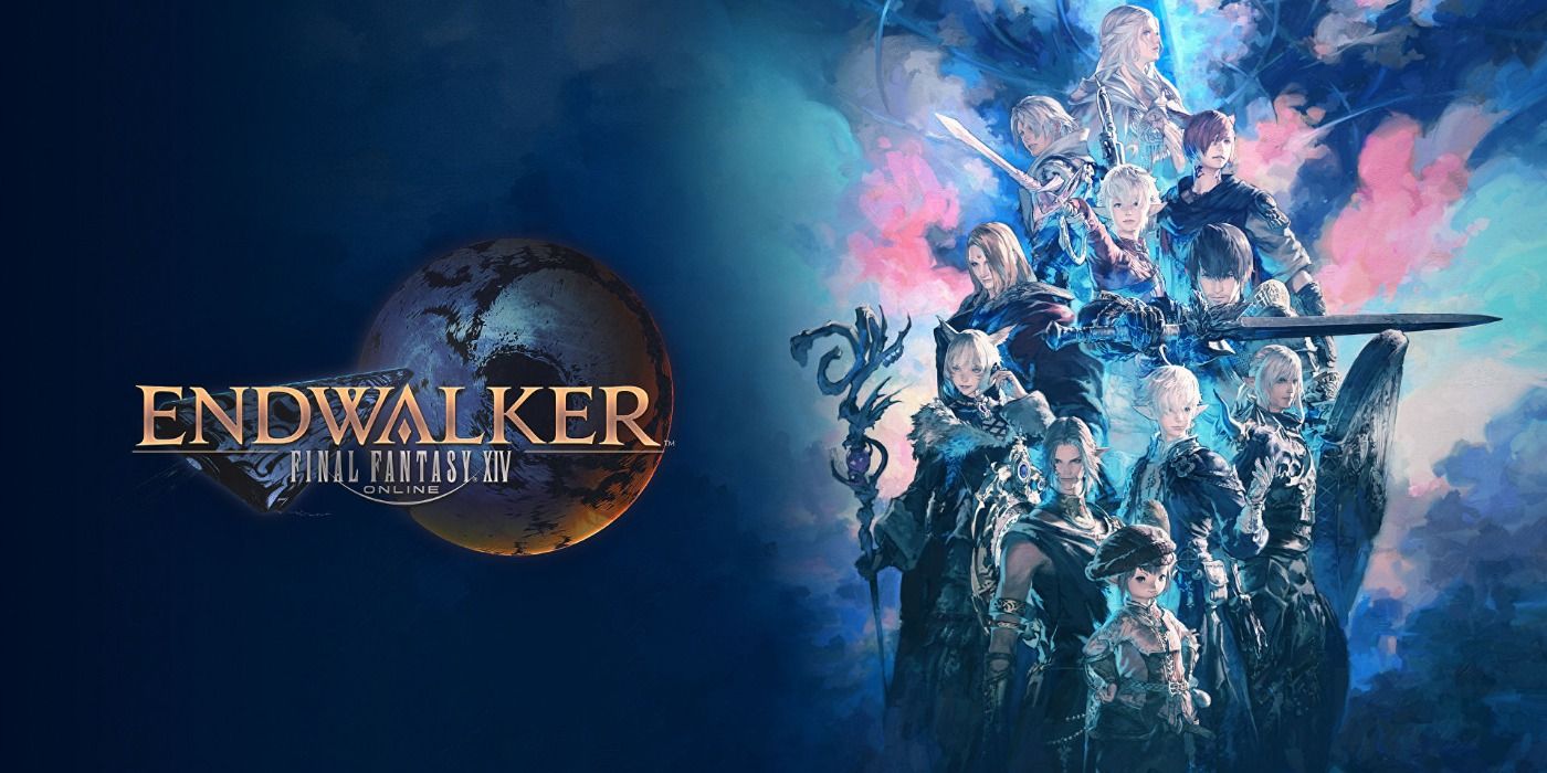 Promo art for Final Fantasy XIV: Endwalker, featuring a collage of the main cast of characters