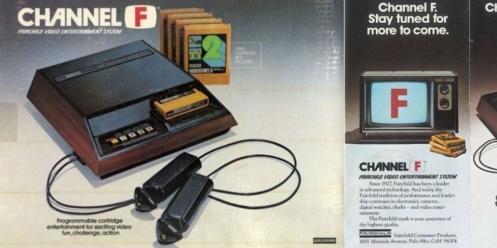 An old print ad for the Channel F features the console with its controllers 