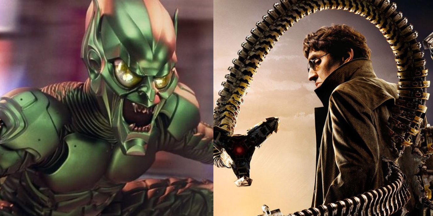 Split image of Green Goblin and Doc Ock in Sam Raimi's Spider-Man