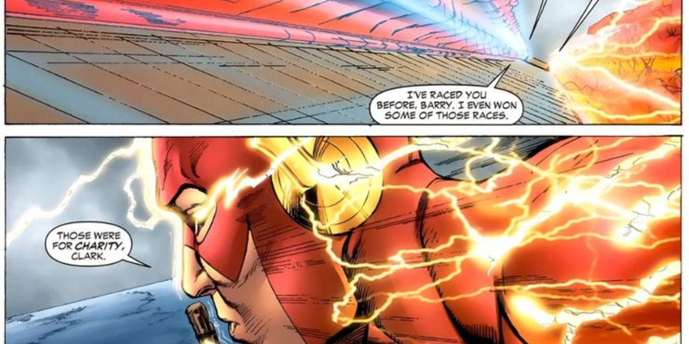 Flash implying to Superman he's taken it easy on him in past races