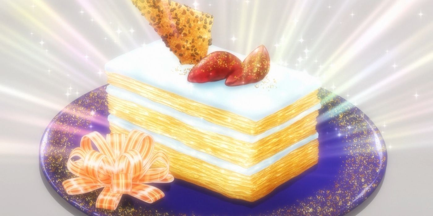 A cake on a plate in Food Wars!