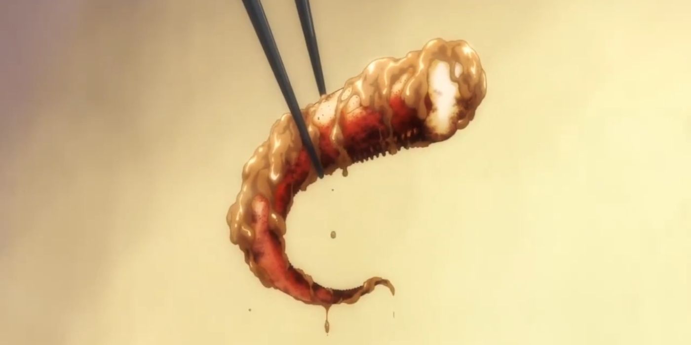 A peanut-butter covered shrimp in Food Wars!
