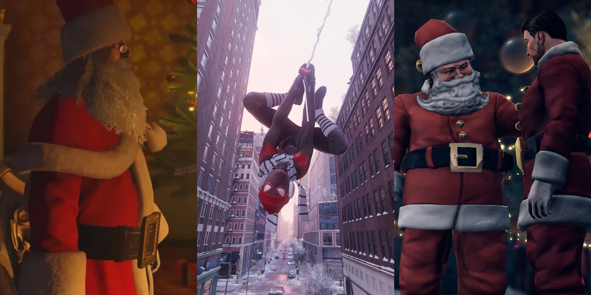 Split image of Christmas scenes in games