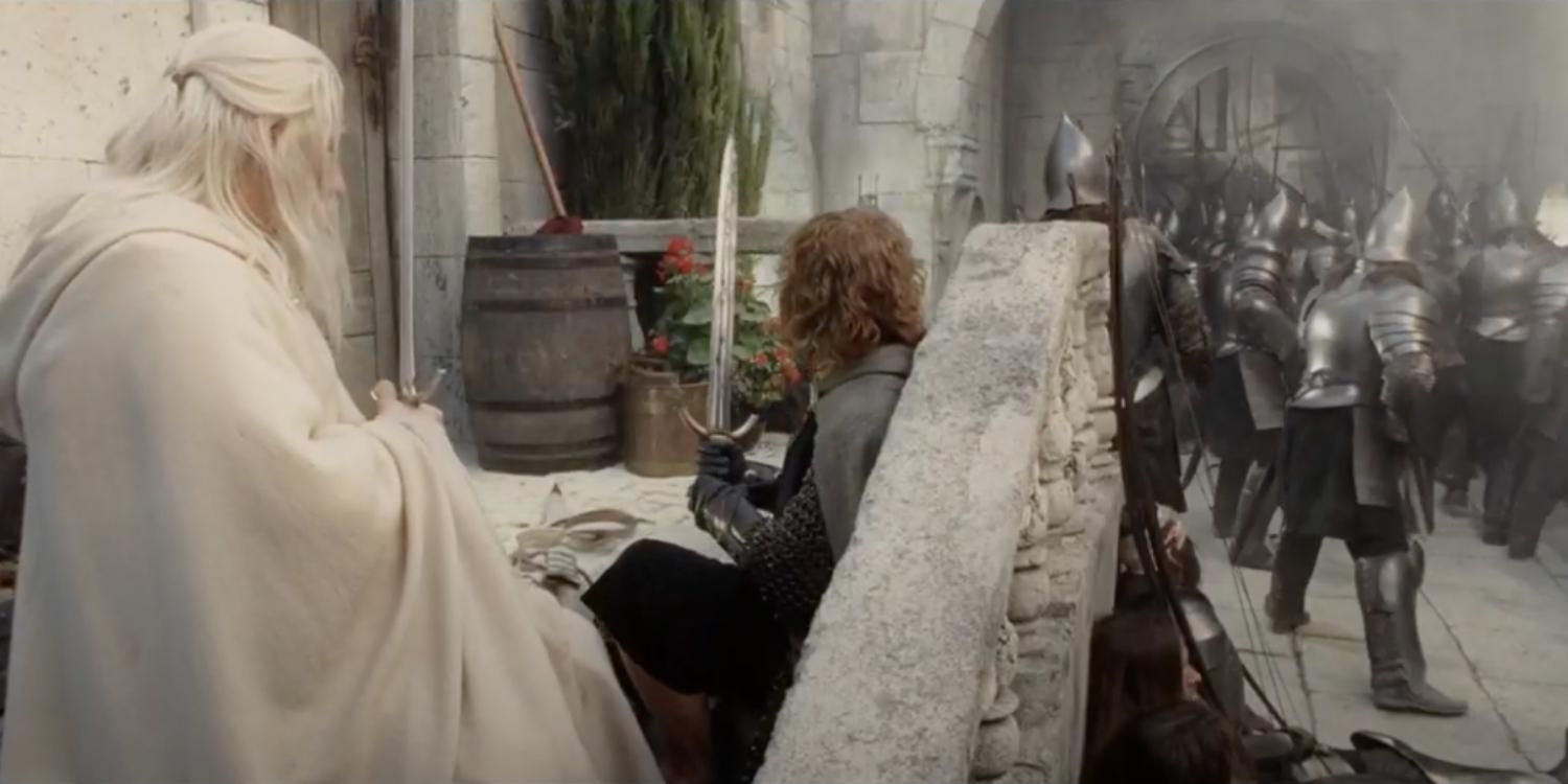 Gandalf talks to Pippen about death and the afterlife during the battle of Minas Tirith in The Return of the king