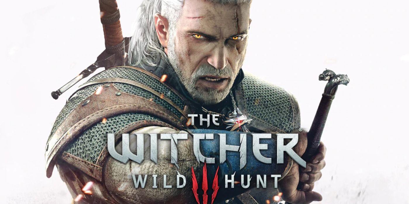 Geralt drawing his sword on the cover of The Witcher 3