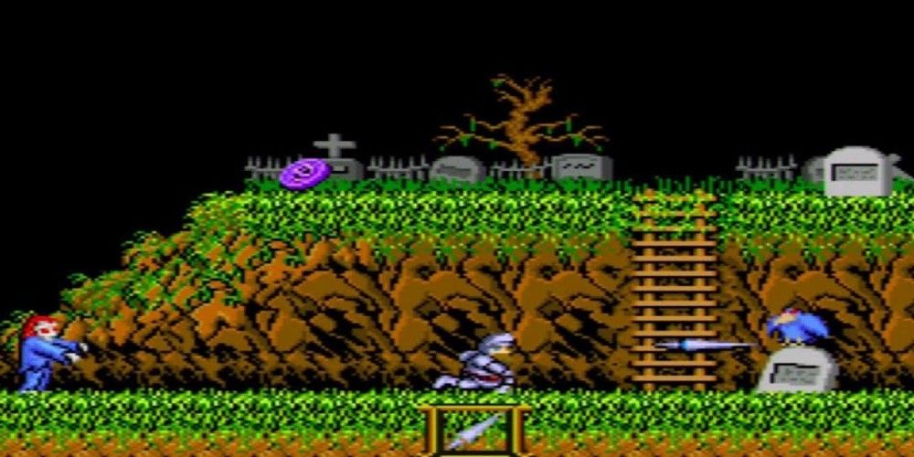 Screenshot of gameplay from the classic arcade game Ghosts 'N Goblins.