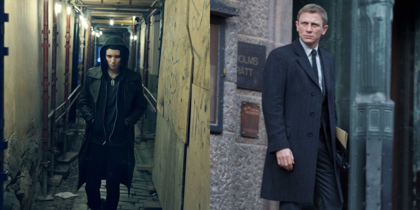 Two side by side images of Rooney Mara and Daniel Craig in Girl with the Dragon Tattoo.
