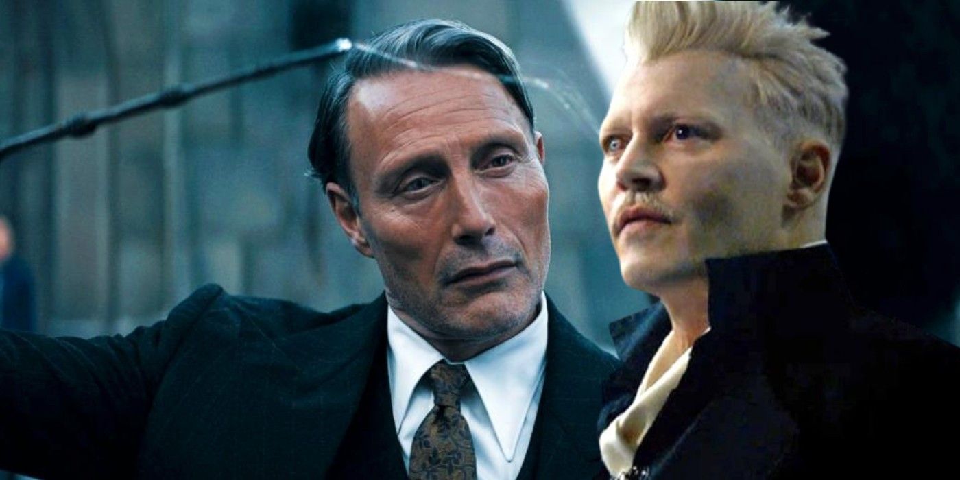 Mads Mikkelsen and Johnny Depp as Grindelwald