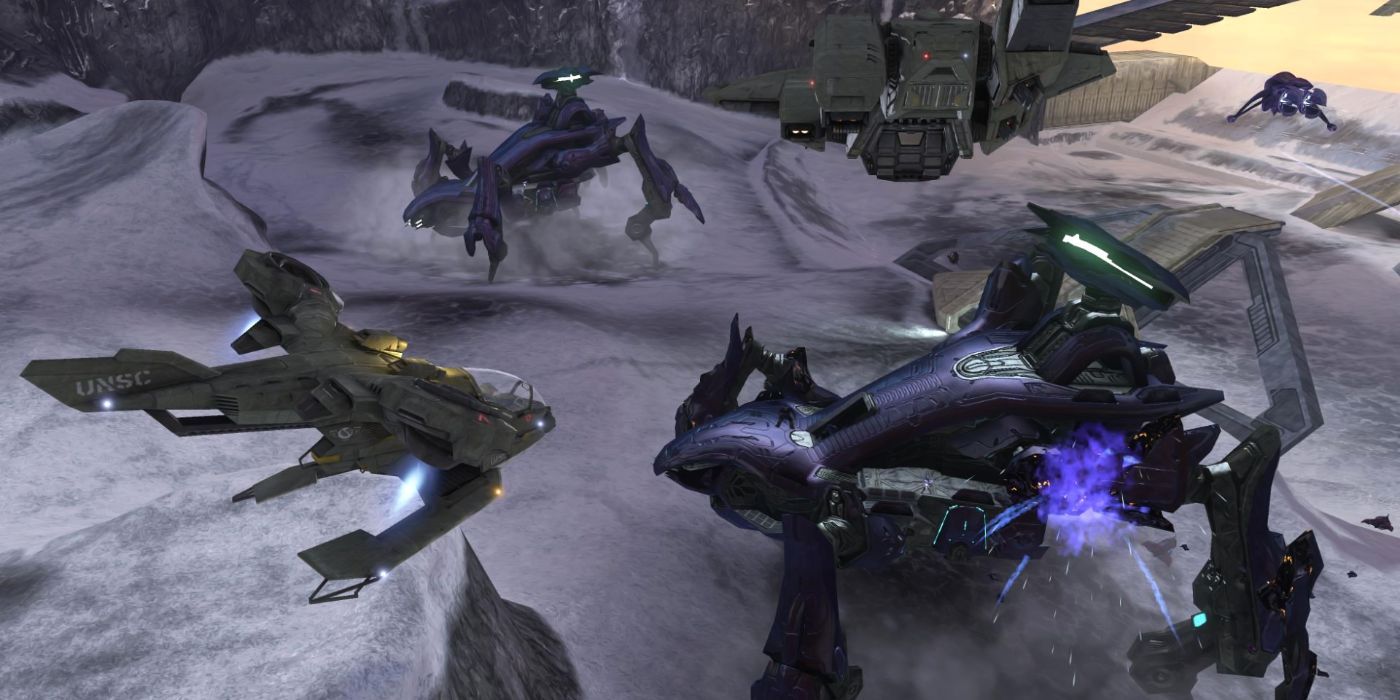 Several ships in The Covenant level in Halo 3 