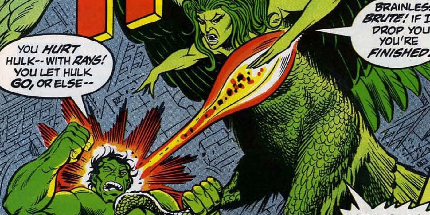 Harpy fighting Hulk in the comics
