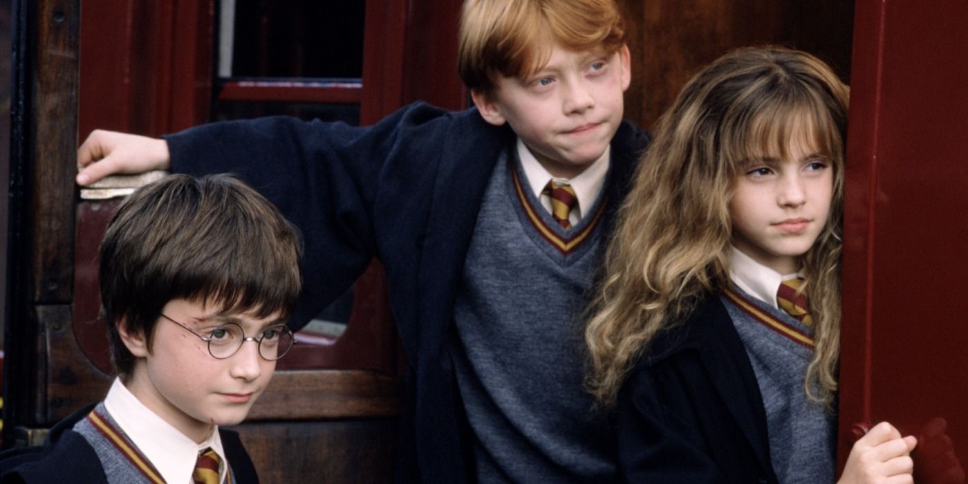 Harry, Ron, &amp; Hermione leave Hogwarts at the end of The Philosopher's Stone