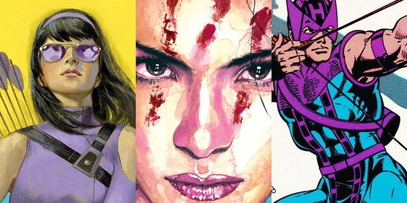 Split image of Kate Bishop, Echo, and Hawkeye from Marvel Comics.