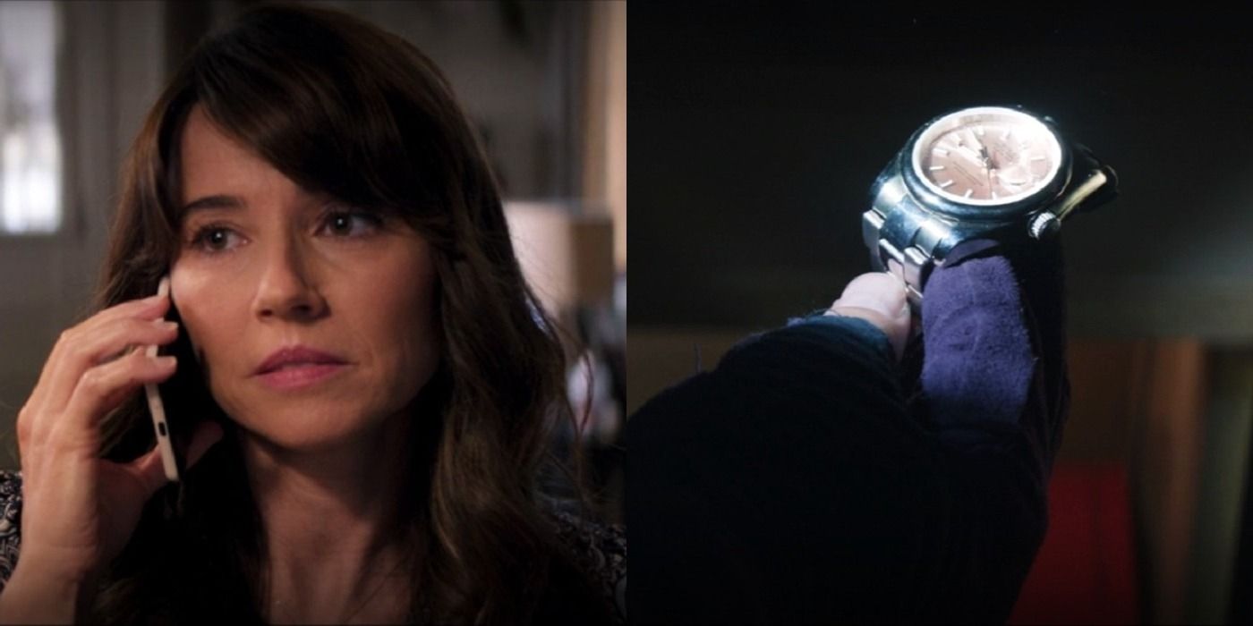 Split image of Laura and the Rolex watch in Hawkeye