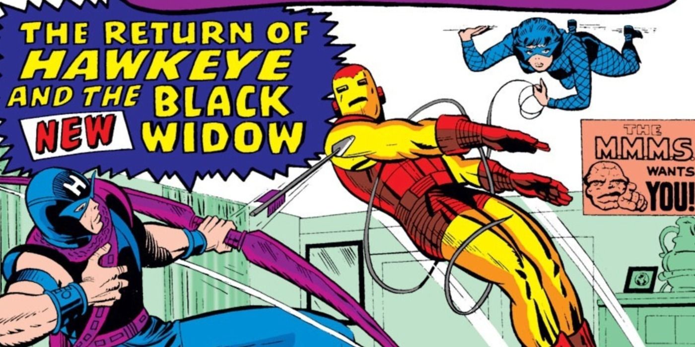 Hawkeye and Black Widow attack Iron Man in Marvel Comics.