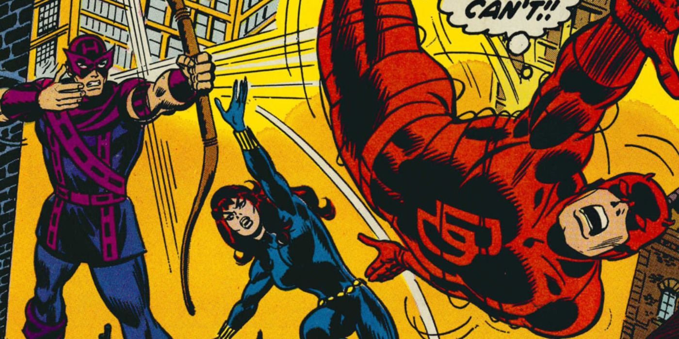 Hawkeye attacks Daredevil in Marvel Comics.