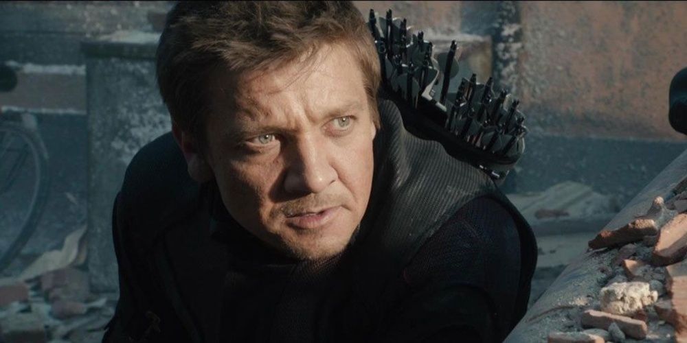 Hawkeye looks up from rubble in Avengers Age of Ultron