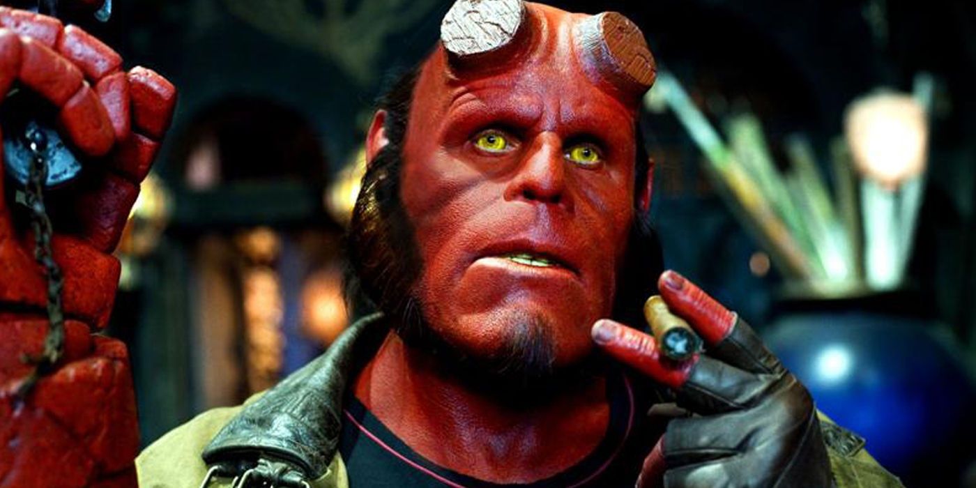 Hellboy smokes a cigar in Hellboy.