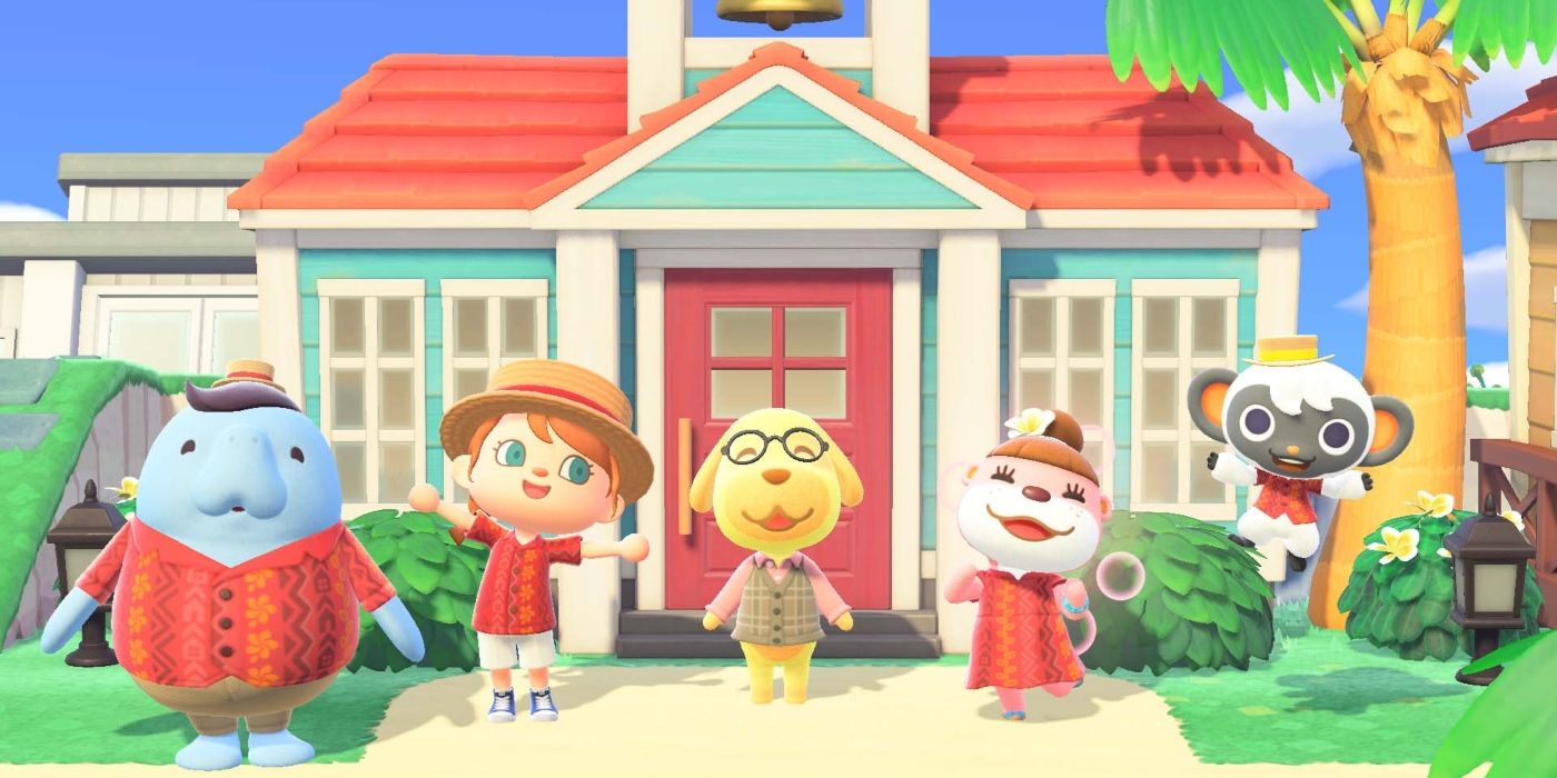 New characters from the Animal Crossing: New Horizons DLC standing outside a house