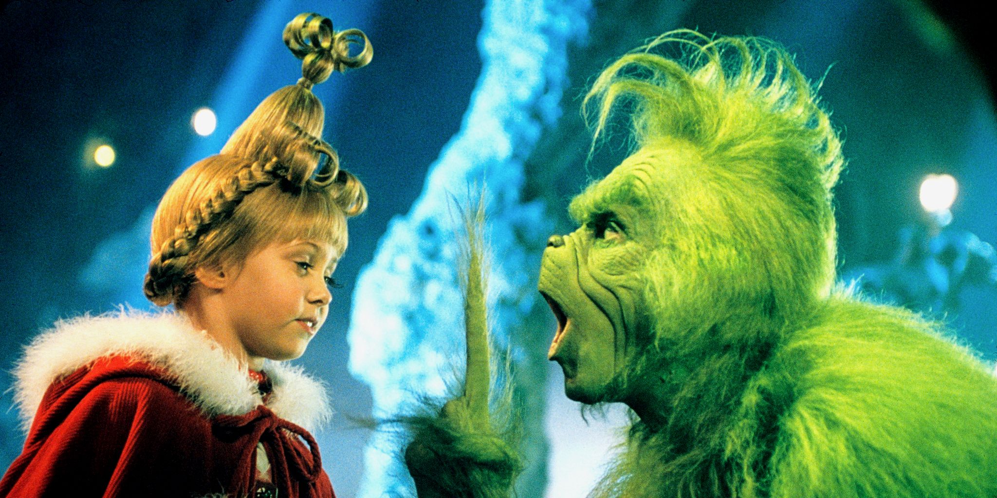 The Grinch and Cindy Lou Who face to face