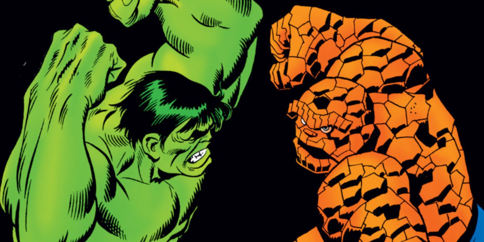 Hulk fights the Thing in Marvel Comics.
