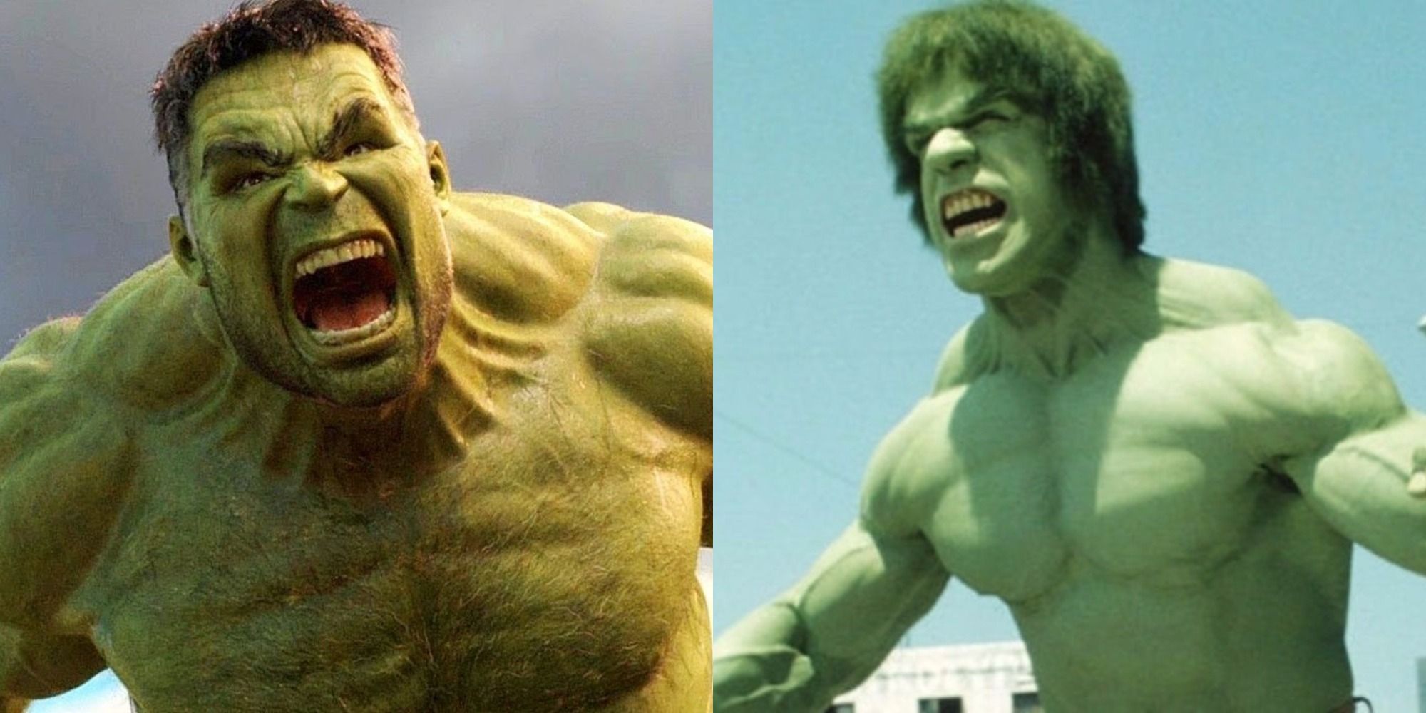 Split image of Mark Ruffalo and Lou Ferrigno as the Hulk