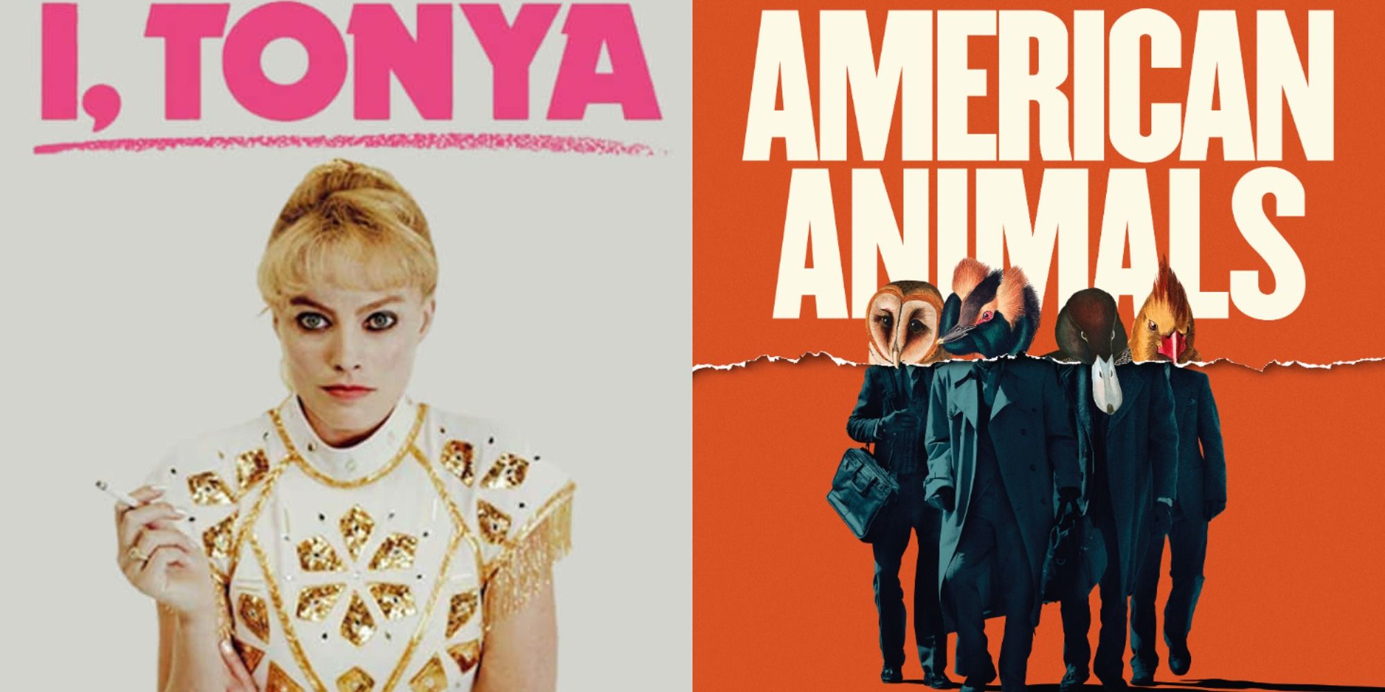 Split image showing posters for the movies I, Tonya and American Animals