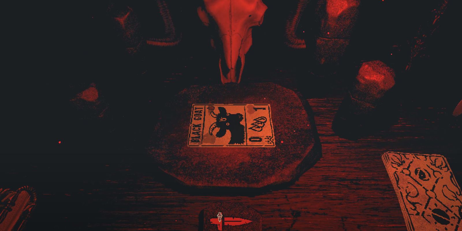 Sacrificing a Black Goat card grants the Boon of the Bone Lord in Inscryption. 
